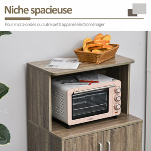 Chariot desserte micro-ondes placard 2 portes - dim. 60,4L x 40,3l x 97H cm - imitation bois