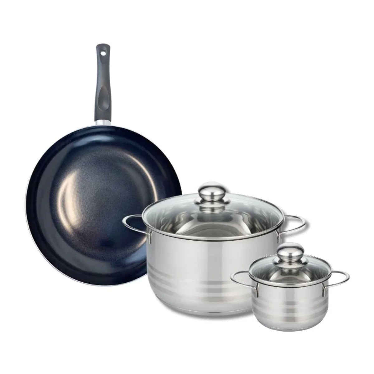 Ensemble de 1 Poêle de cuisson 24 cm et 2 faitouts 12 et 20 cm Elo Prima Brillant