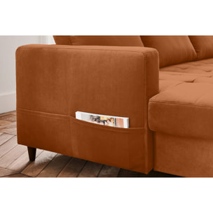 Anna - canapé panoramique d'angle droit - 7 places - convertible avec coffre - en velours - Rouille