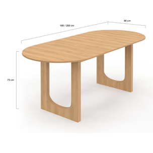 Table repas Mathis plateau extensible 160-200cm bois et pieds design