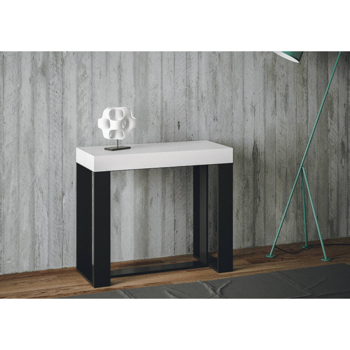 Console extensible 90x40/196 cm Futura Small Frêne Blanc cadre Anthracite