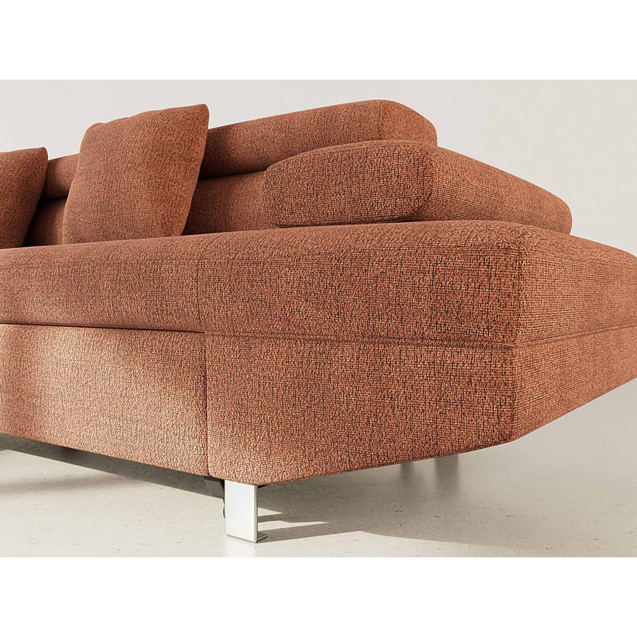 Margaux - Canapé d'angle gauche 5 places convertible avec coffre et têtières réglables en velours texturé - Terracotta