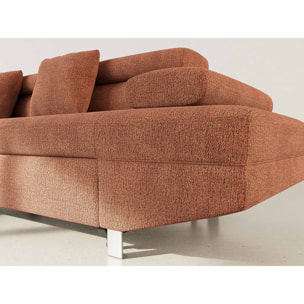 Margaux - Canapé d'angle gauche 5 places convertible avec coffre et têtières réglables en velours texturé - Terracotta