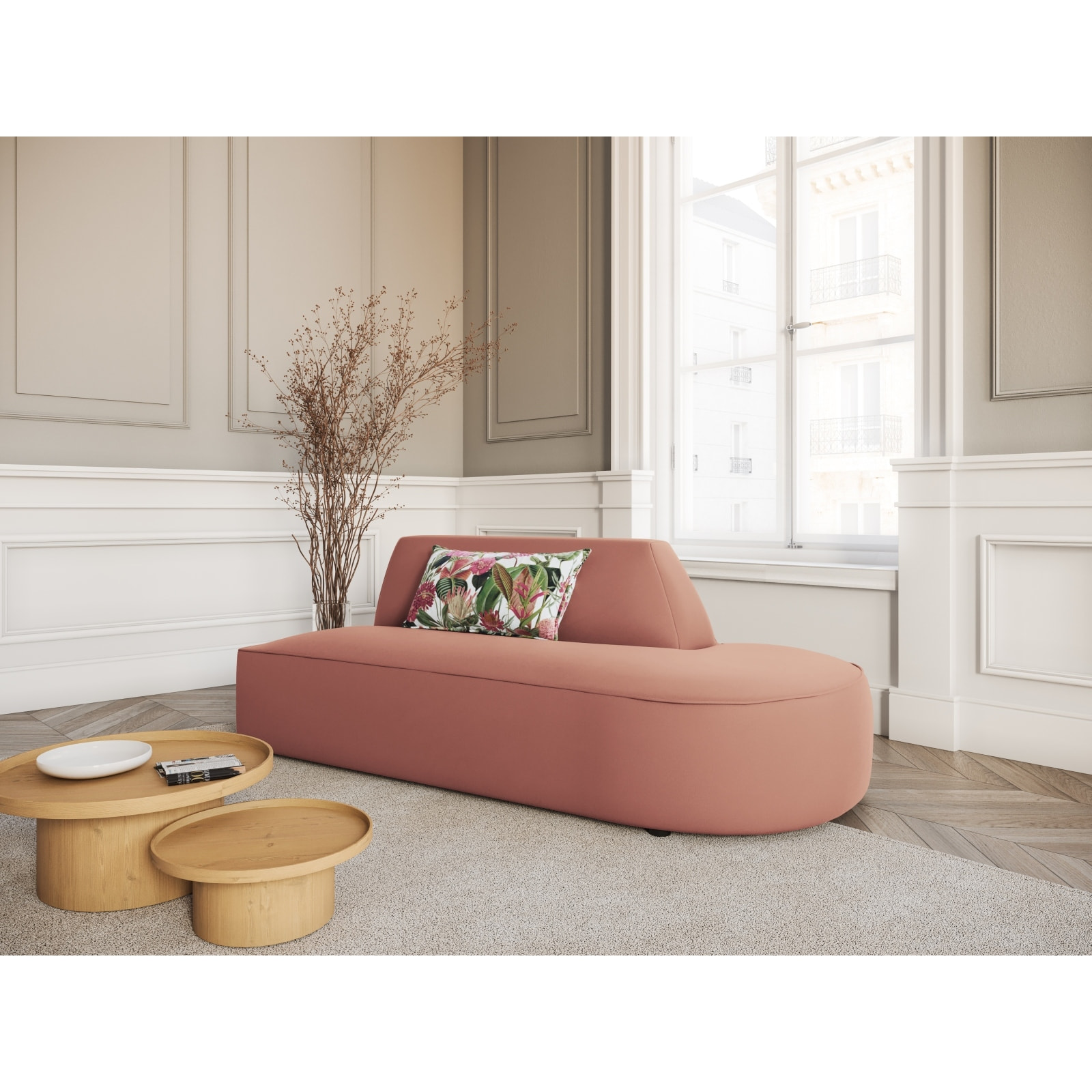 Canapé modulable droit "Charles" 2 places en velours rose