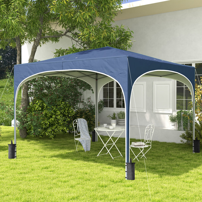 Carpa Plegable 3x3 m Cenador de Jardín Altura Ajustable con Bolsa de Transporte Impermeable Anti-UV y Bolsas de Arena para Exteriores Jardín Patio Azul Oscuro