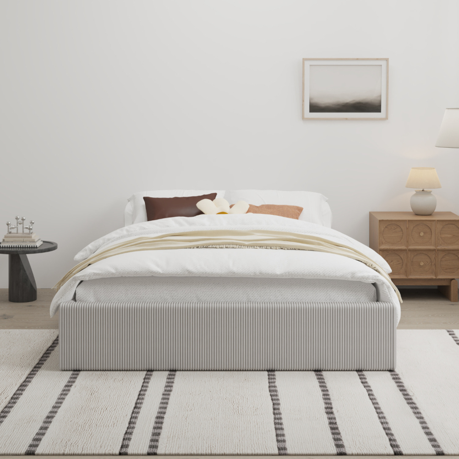 ABATE Lit avec coffre de rangement 140x190cm velours côtelé gris