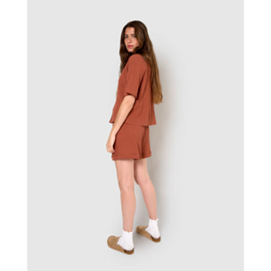 Completo camicia e pantaloncini in cotone con rosetta