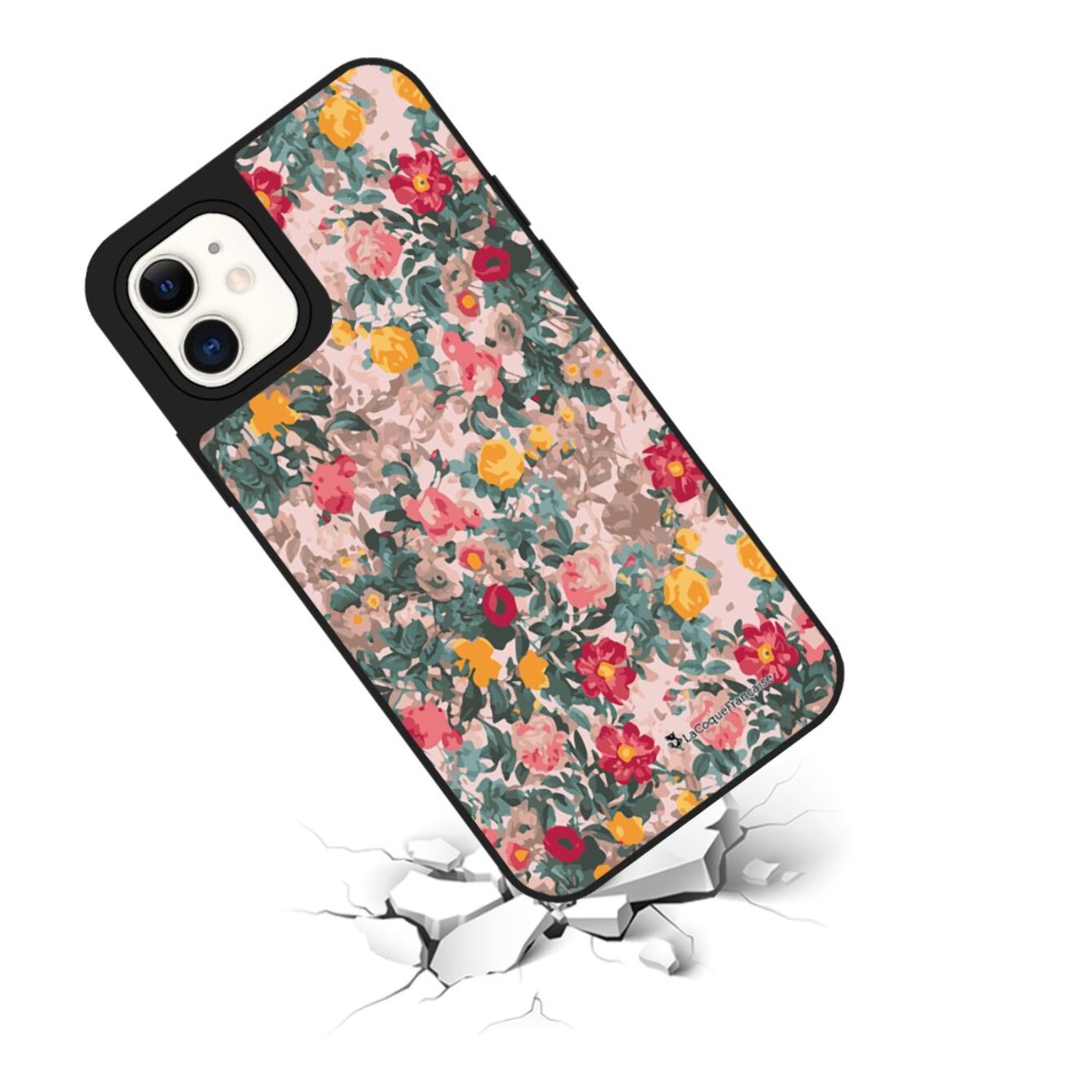 Coque iPhone 12 Mini miroir Fleurs Beige et Rose Design La Coque Francaise.