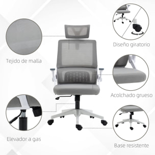 Silla de Oficina de Malla con Función de Basculante Silla de Escritorio Giratorio Altura Reposacabezas Ajustable y Reposabrazos Carga 120 kg para Estudio 58x61x102-119 cm Gris