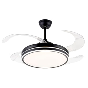Ventilatore da soffitto 8808, 120 cm, pale retrattili. Motore DC da 36 W, luci LED dimmerabili da 60 W, 6 velocità, modalità inverno/estate. Controllabile tramite telecomando o app per dispositivi mobili.