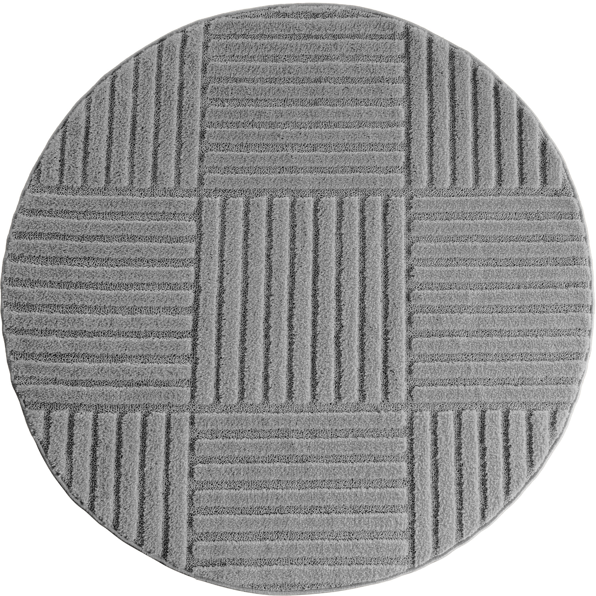 TURIN - Tapis rond moderne à motif graphique en relief gris