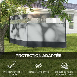 Paravent brise-vue camping plage portable pliable avec sac de transport et poteaux acier dim. 440L x 140H cm gris