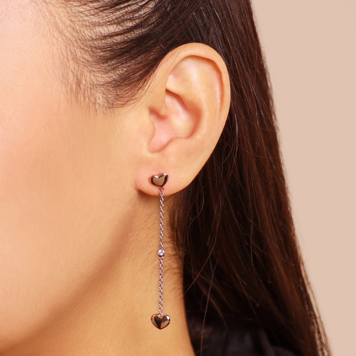 Orecchini Pendenti a Filo con Cuori Lucidi e Cubic Zirconia