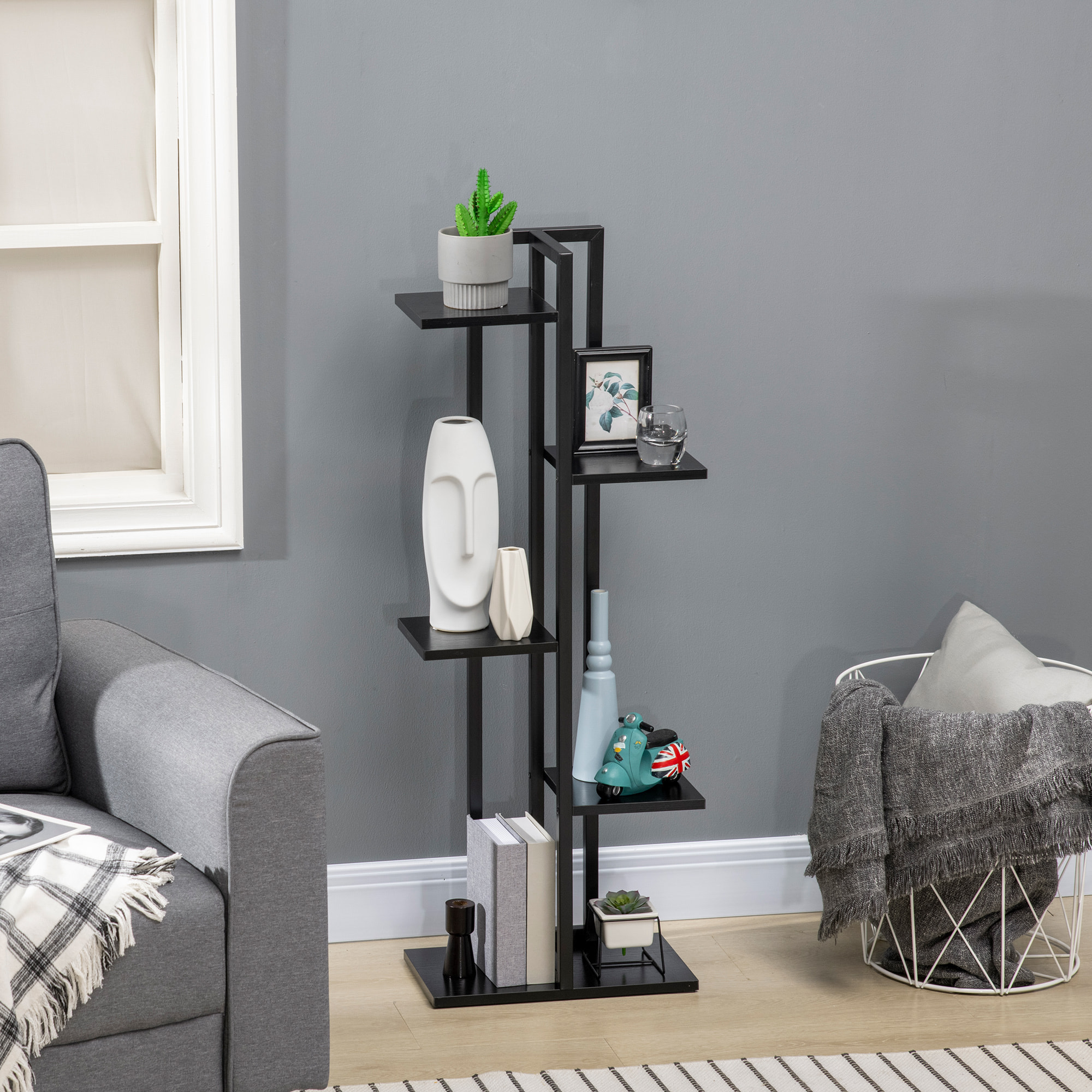 Étagère à fleurs piedestal 5 niveaux - cadre en acier - 40 x 22 x 113 cm - noir