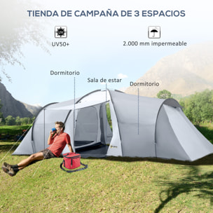 Tienda de Campaña Familiar para 4-6 Personas Tienda de Camping Plegable con 2 Ventanas y Bolsa de Transporte Impermeable Anti-UV para Senderismo 590x245x193 cm Gris