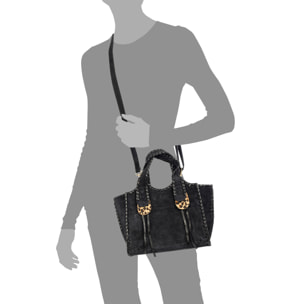 Avio bolso de mano mujer. Piel auténtica Gamuza con costura decorativa en piel auténtica brillante.