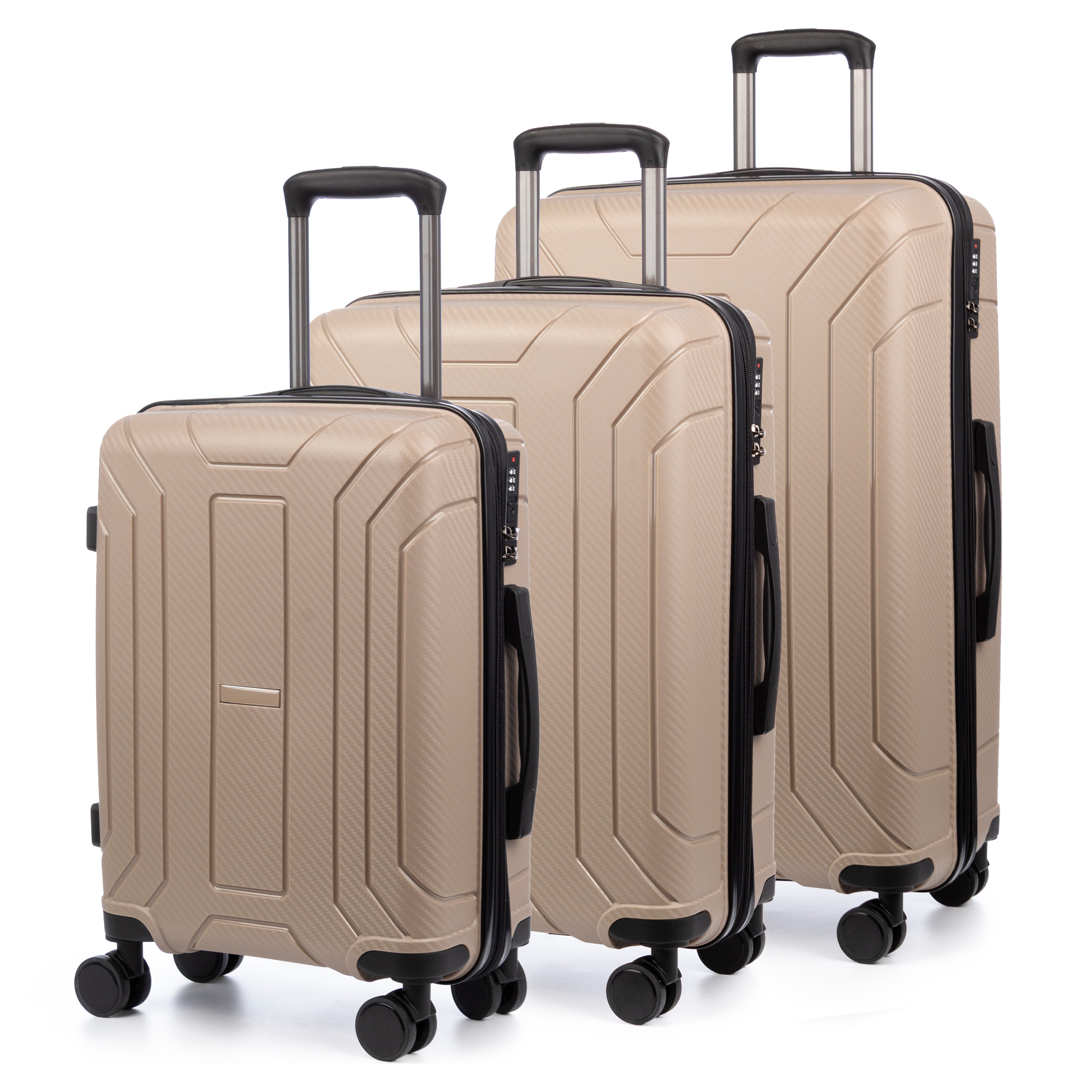 Juego de 3 maletas trolley expandibles de PP resistente a la rotura. Cerradura TSA numérica, 4 ruedas dobles giratorias 360°.