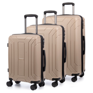 Juego de 3 maletas trolley expandibles de PP resistente a la rotura. Cerradura TSA numérica, 4 ruedas dobles giratorias 360°.