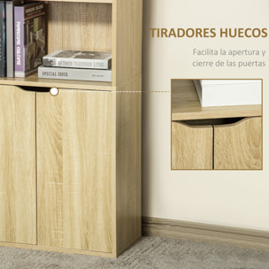 HOMCOM Estantería Librería con 4 Compartimentos Abiertos y 1 Armario con 2 Estantes Almacenaje Libros Plantas para Salón Estudio 59x29x180 cm Madera Natural