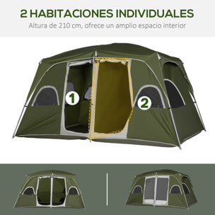 Tienda de Campaña Familiar para 4-8 Personas con 2 Dormitorios Tienda de Camping Grande con 2 Bolsillos y Ventanas con Malla Impermeable 400x275x210 cm Verde