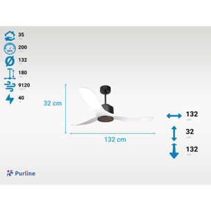 Ventilateur de plafond Wifi Moteur à courant continu Télécommande Hypersilence Mémoire Shopify Vendible (AUTOMATIQUE) 40   W Noir
