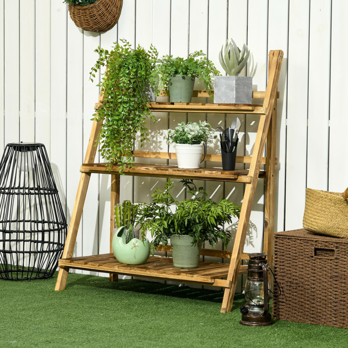 Soporte para Plantas de Madera de 3 Niveles Estantería para Plantas Plegable Soporte para Macetas para Interior y Exterior Terraza Jardín Balcón 80x37x93 cm Natural