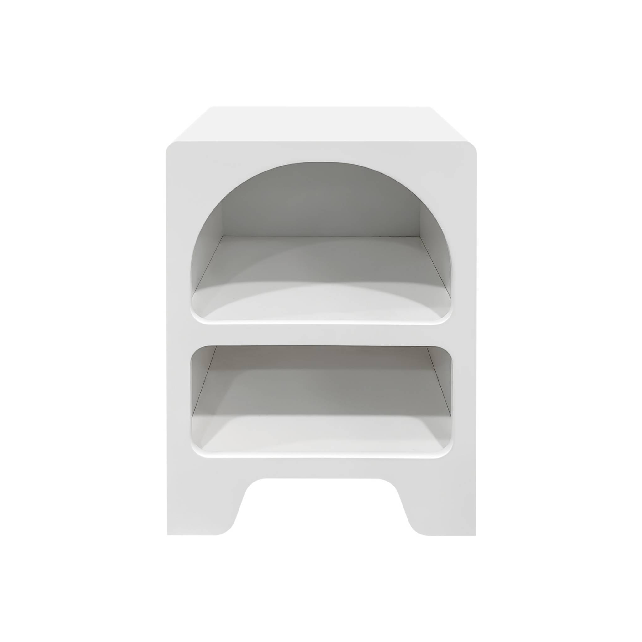 Table de chevet organique effet bois blanc. plusieurs niches 2 compartiments de rangement
