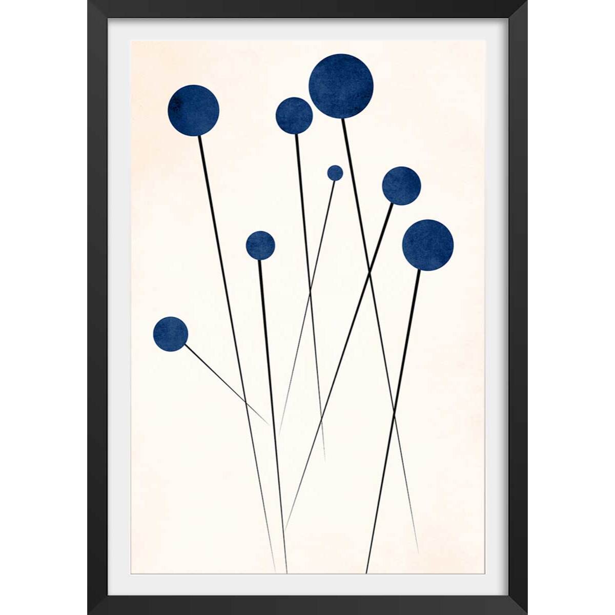 Affiche dessin ""fleurs de bleuets "" Affiche + cadre en bois - Noir