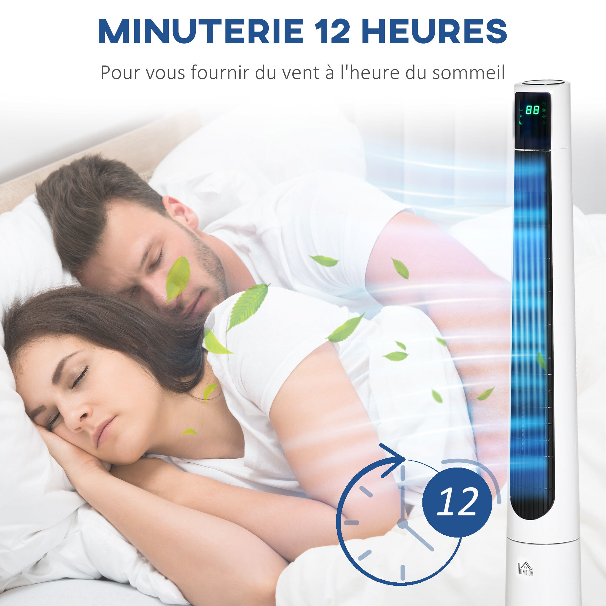 Ventilateur colonne tour oscillant 50 W ultra silencieux télécommande incluse timer 3 modes 3 vitesses Ø32 x 118H cm blanc noir