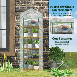 Invernadero Pequeño Invernadero de Exterior con Estantes de 5 Niveles Puerta Enrollable con Cremallera y Marco de Acero Invernadero para Cultivar Plantas Flores 69x49x193 cm Transparente