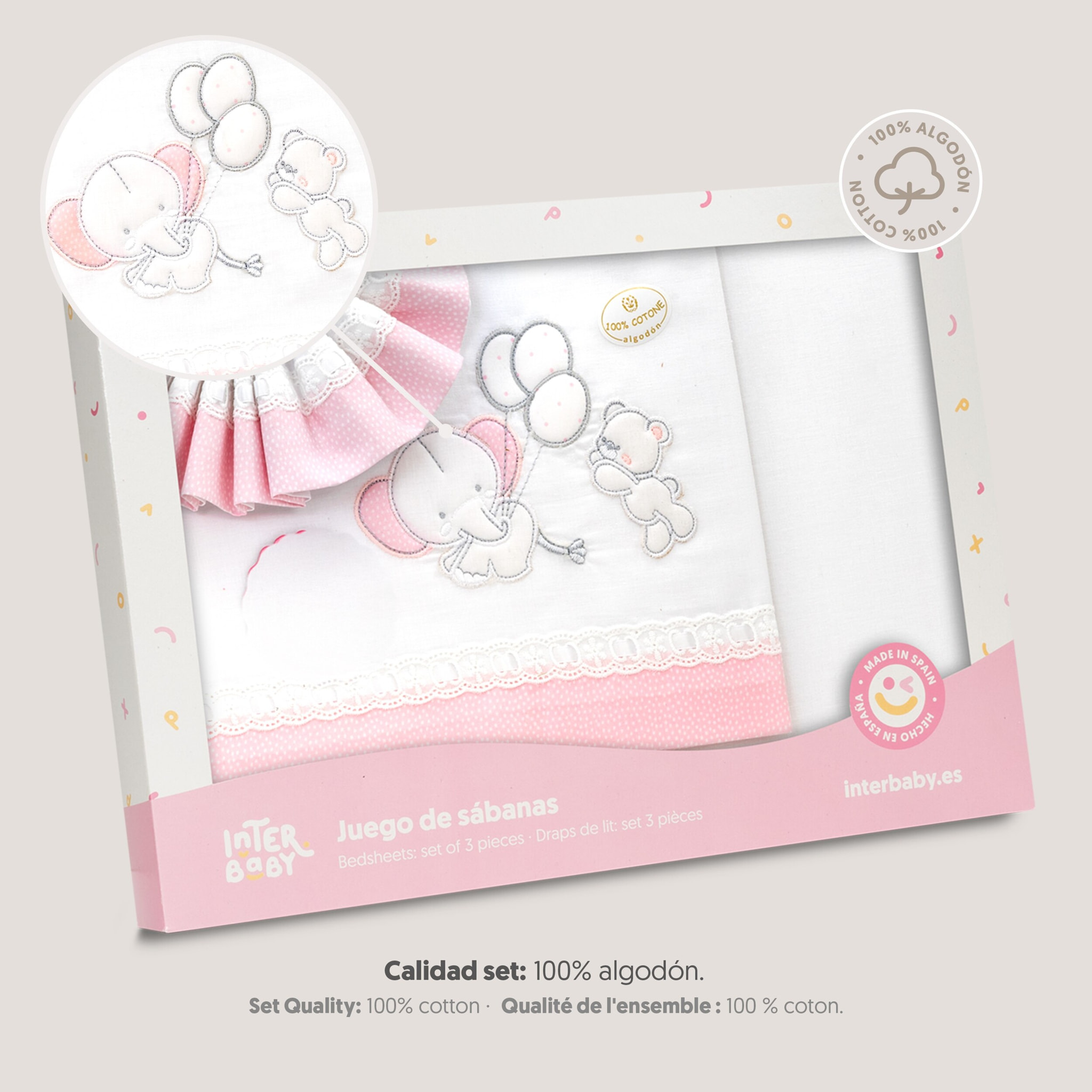 Triptico Coche Oso Elefante Globos Bco/Rosa