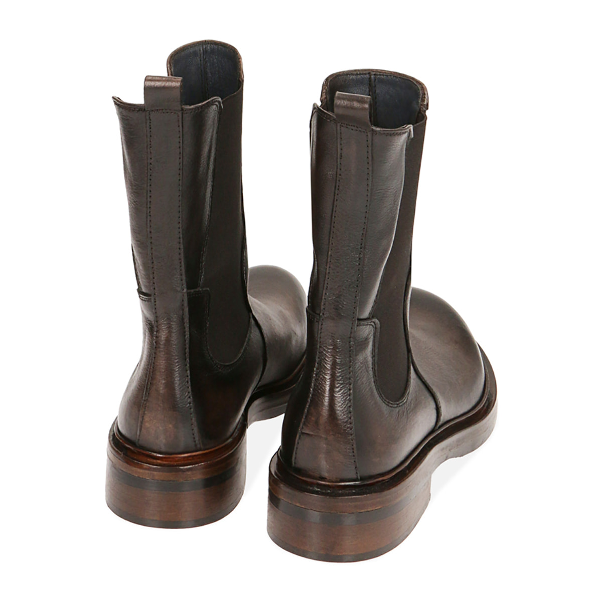 Chelsea boots testa di moro in pelle, tacco 3,5 cm