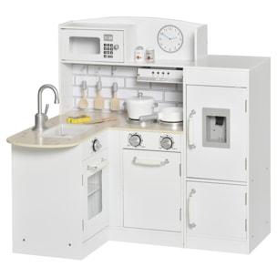 Cuisine bois jeu d'imitation - cuisine enfant - nombreux accessoires & rangements inclus - MDF pin blanc