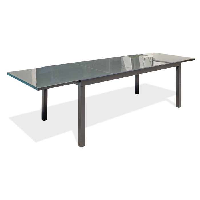 TOLEDE - Table de jardin 12 places en aluminium anthracite et plateau verre