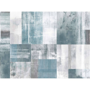 Papier peint abstrait patchwork minéral bleu et gris Intissé