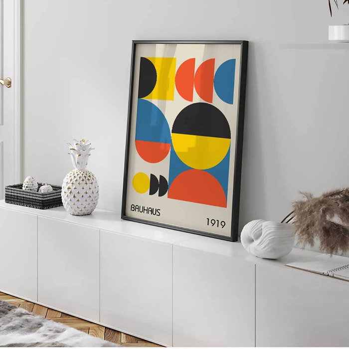 Affiche encadrée bauhaus formes abstraites colorées Affiche + cadre en métal - Noir