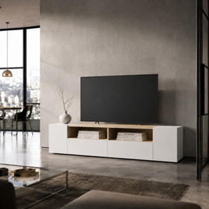 Mobile Porta TV Moderno Con Ante E Vani a Giorno Parete Attrezzata Salvaspazio Per Soggiorno Salotto Cameretta Camera 138x40.2x34 Cm Bianco E Rovere