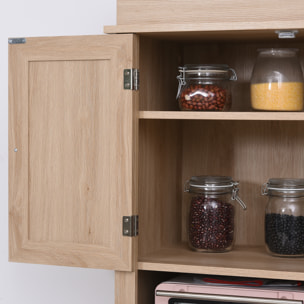 Armoire de cuisine multi-rangements 2 placards 2 portes tiroir niche MDF panneaux chêne clair