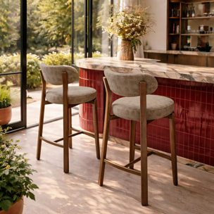 Lot de 2 chaises hautes de bar en tissu et bois taupe SUZIE