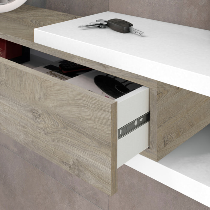 Mueble Recibidor Cajon Y Espejo 19x95x26 Cm Roble Blanco Artik