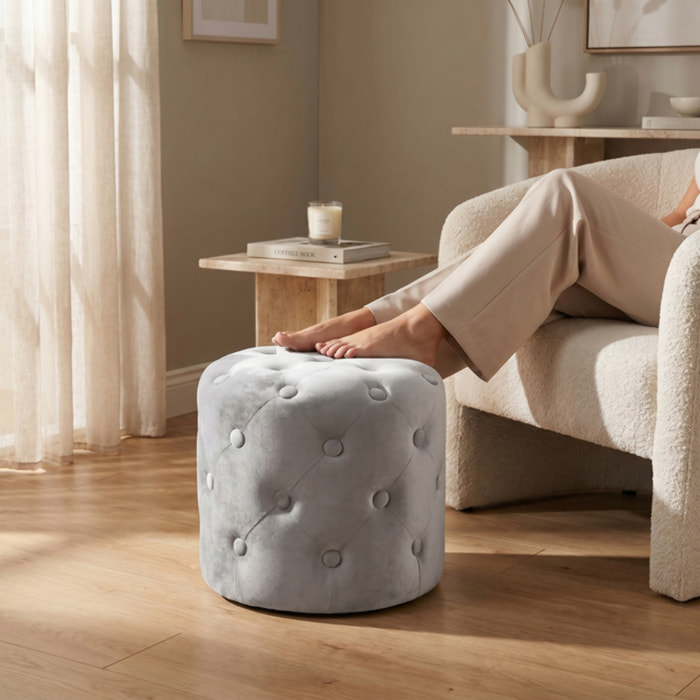 Pouf Poggiapiedi in Velluto Capitonné, Pouf Contenitore Design Moderno, Seduta Imbottita Multiuso per Soggiorno Camera da Letto Living, Complemento d’Arredo Elegante Stile Contemporaneo