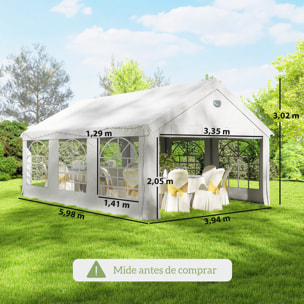 Carpa para Fiesta 4x6 m con Luces LED, Carpa de Jardín con Estructura Acero Galvanizado, Paredes Laterales Extraíbles, 2 Puertas con Cremallera, Ventanas, UPF30+, Gazabo para Eventos, Blanco