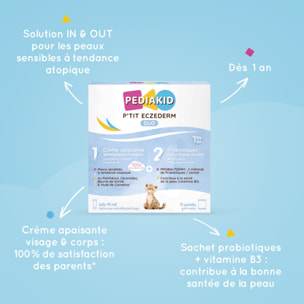 PEDIAKID - P'tit Eczederm Duo - Duo complet IN & OUT - Complément alimentaire probiotiques & crème apaisante naturelle - Peau sensible & sèche -  21 sachets + 1 tube - Lot de 2