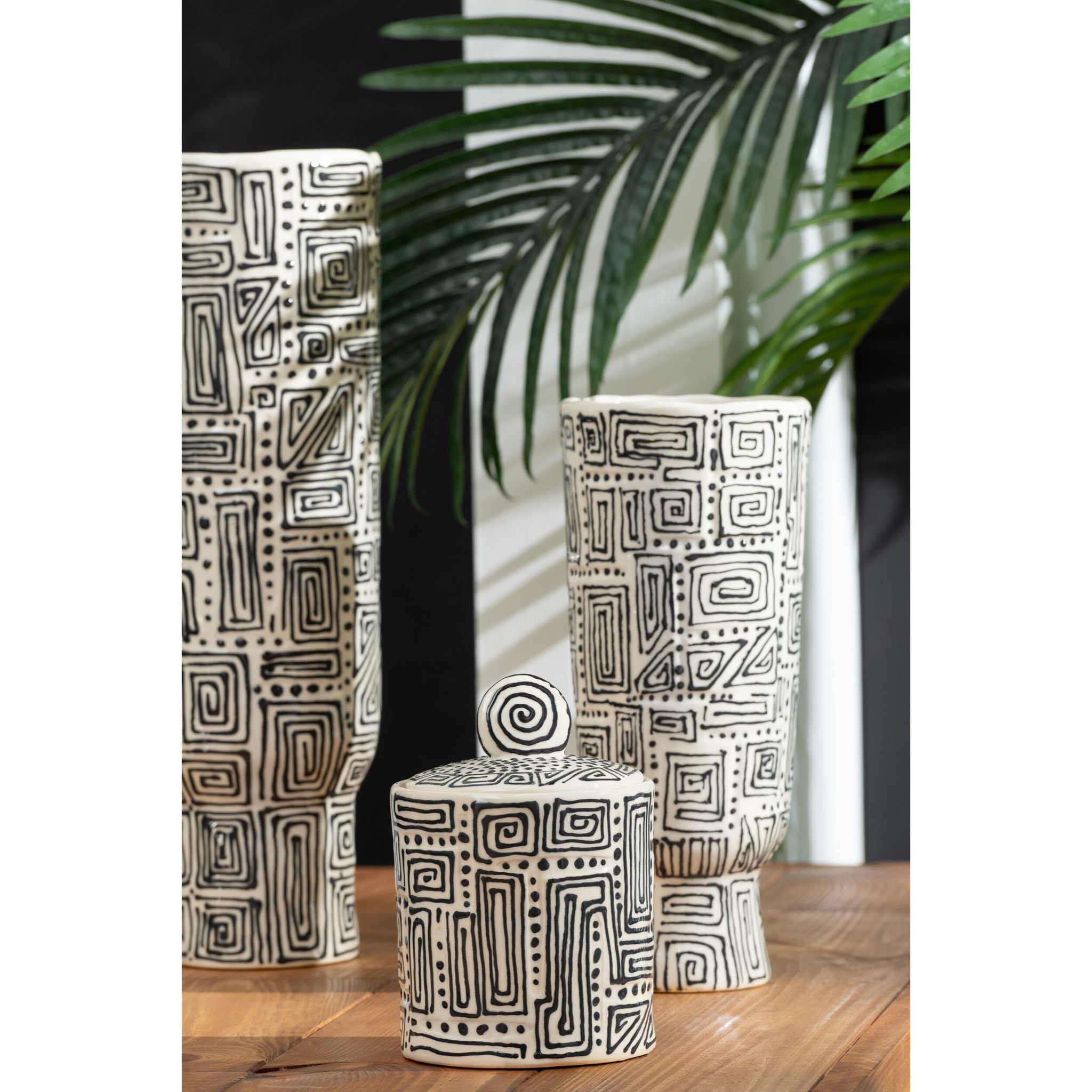 J-Line Vase Motif - céramique - blanc cassé/noir - large