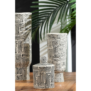 J-Line Vase Motif - céramique - blanc cassé/noir - large