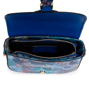 Annone borsa a tracolla donna. Pelle autentica finitura Ruga stampata con fiori