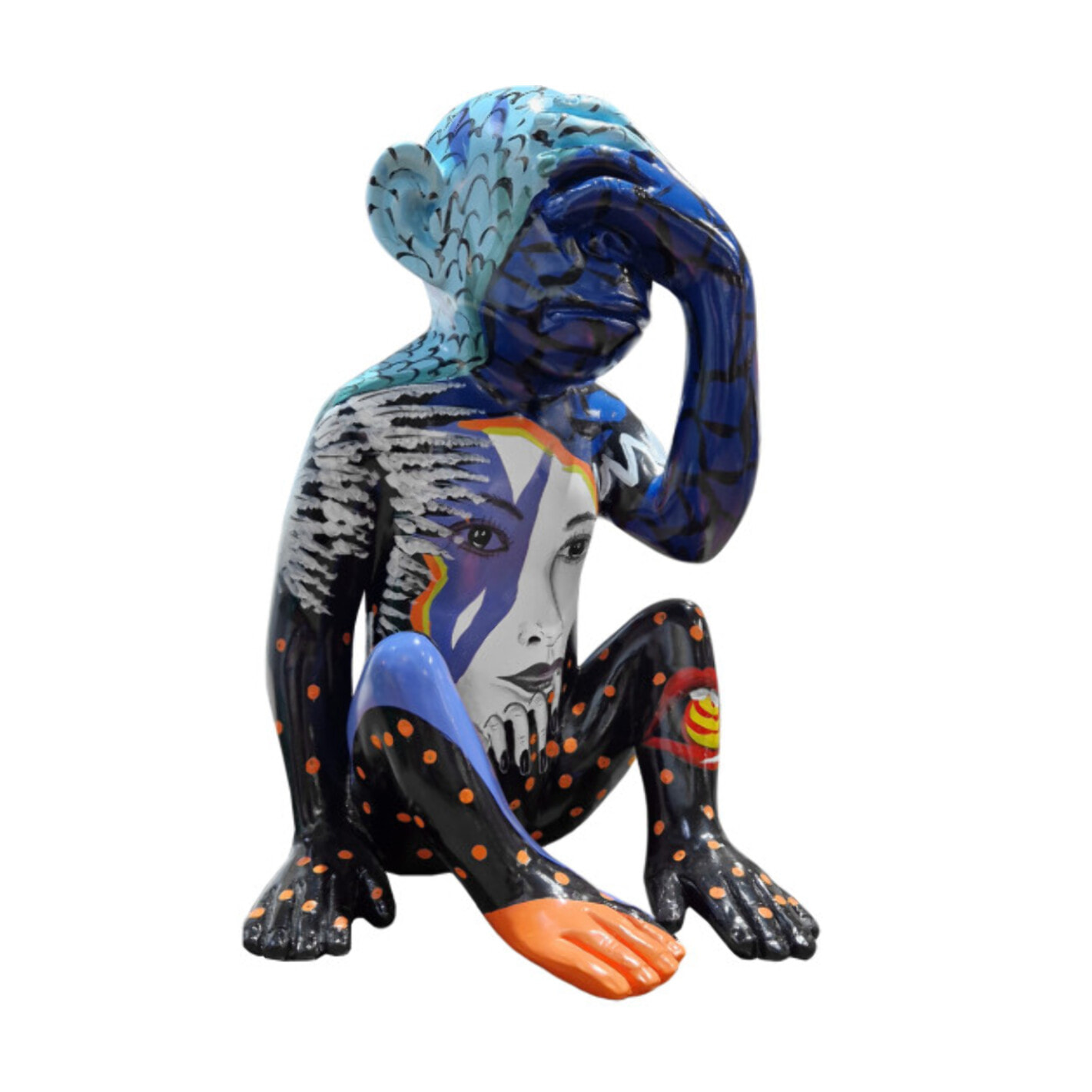 Statue singe bleu assis en résine H39cm - MARLIN