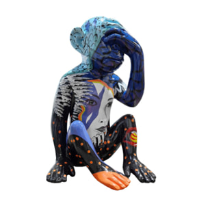 Statue singe bleu assis en résine H39cm - MARLIN