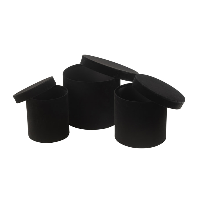 J-Line boîte Rond - velours/papier - noir - 3 pcs