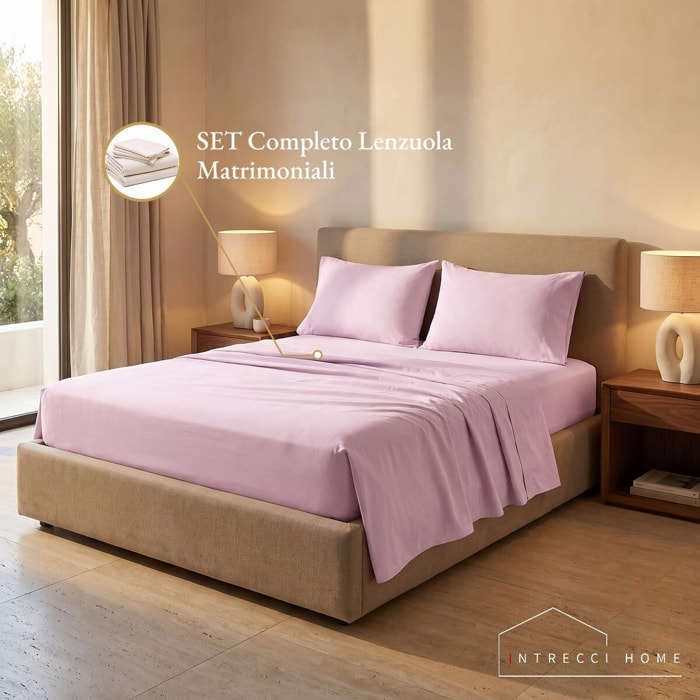 Completo lenzuola in cotone - Rosa